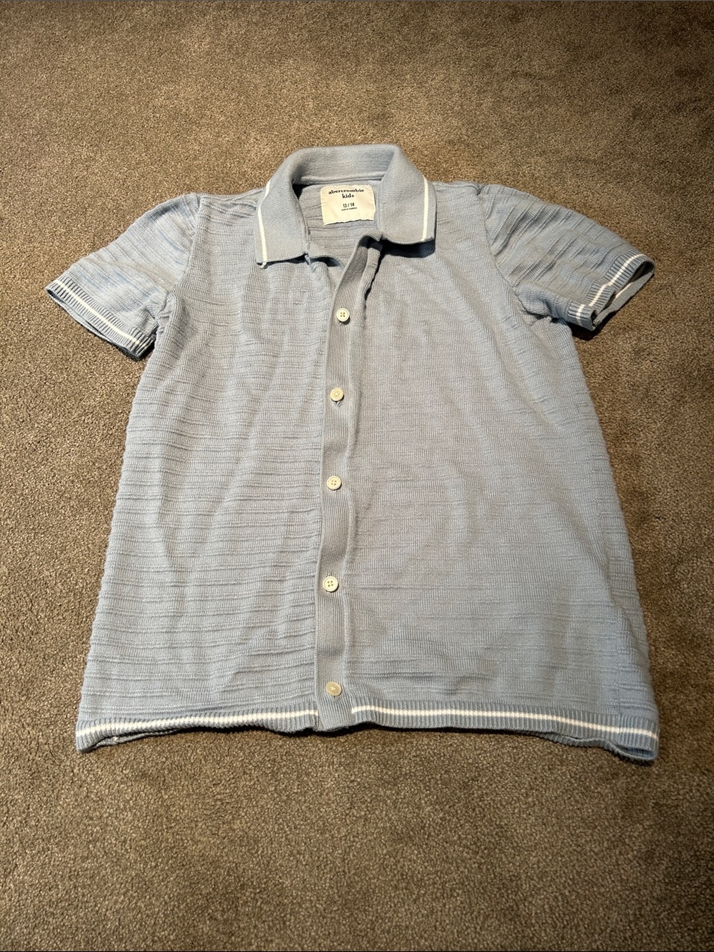 abercrombie kids light blue knit button-front polo